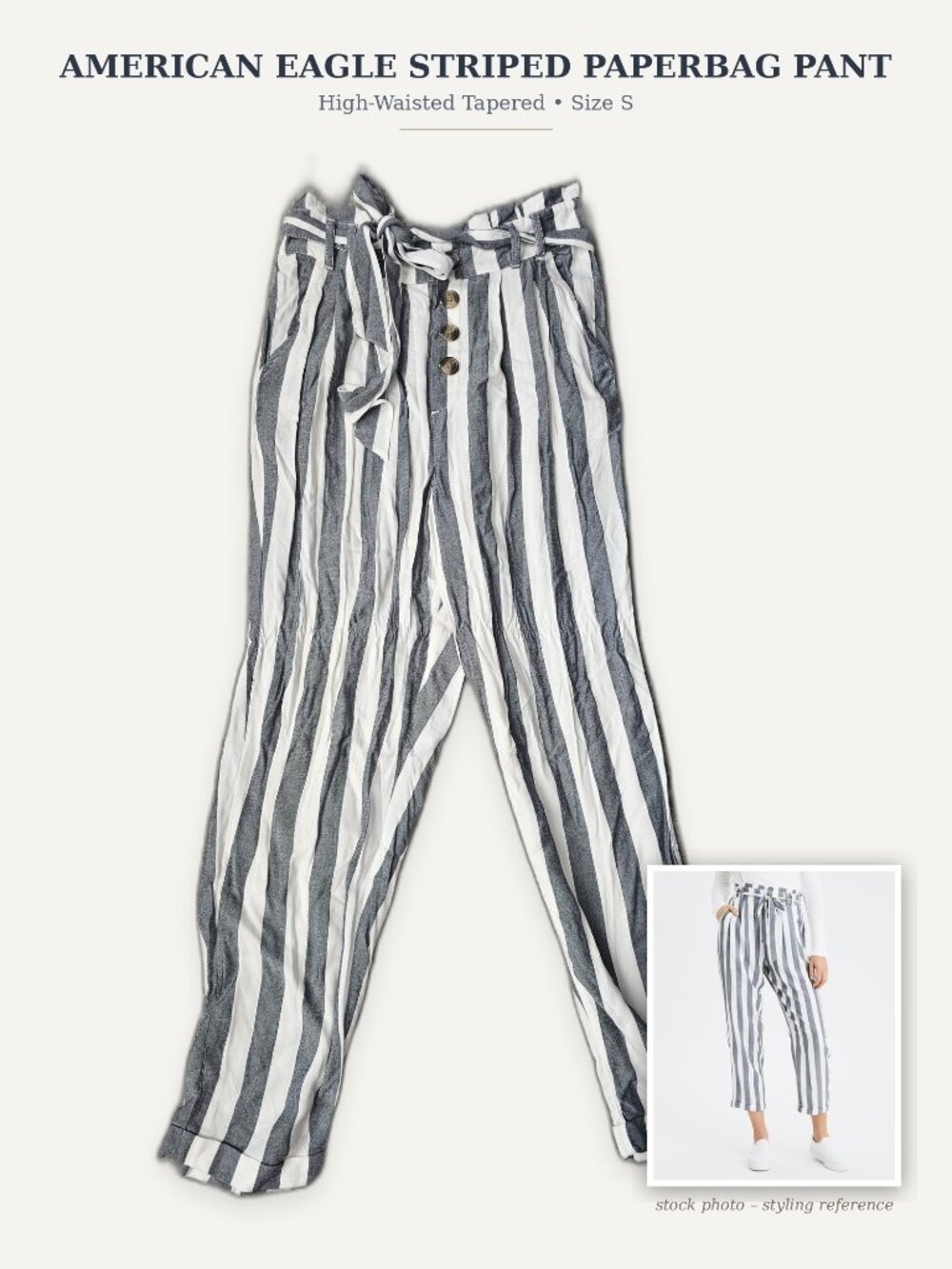 American Eagle NWT Striped Wide-Leg Pants Tie Belt Size S
